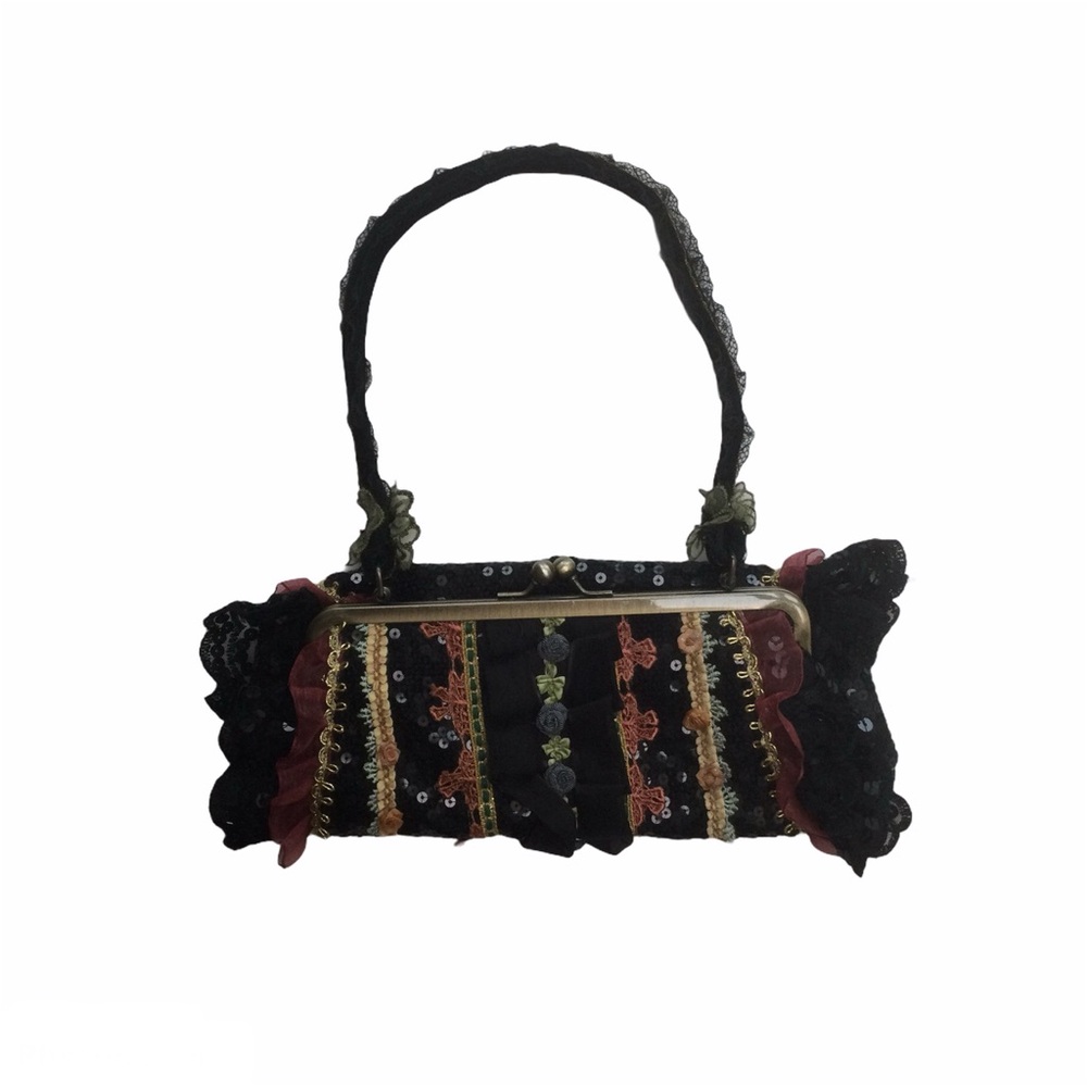 Fancy Baguette-Shaped Sequins Handbag with Lace Detail EUC Versatile & Glamorous